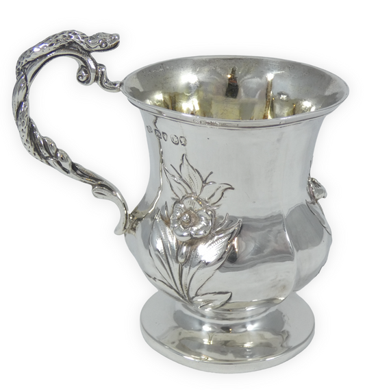 Antique Victorian 1838 Sterling Silver Snake Handle Christening Mug Cup No Mono