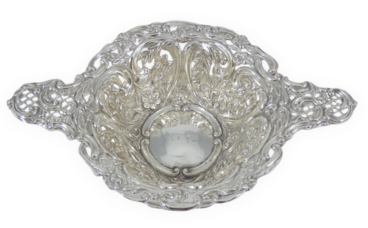 Antique Edwardian 1912 Sterling Silver Bon Bon Lolly Dish Bowl Plate Repousse HM