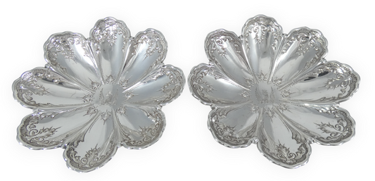 Antique Victorian 1895 Pair of Sterling Silver Bon Bon Lolly Bowls Dish Plate HA