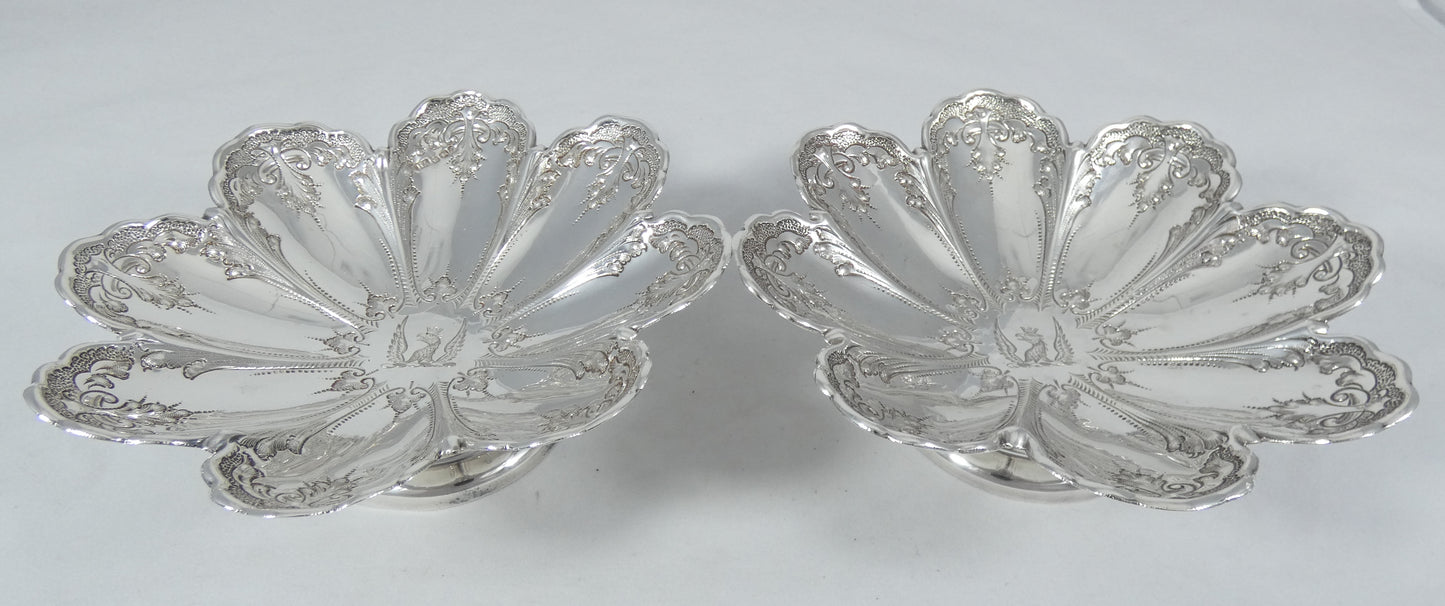Antique Victorian 1895 Pair of Sterling Silver Bon Bon Lolly Bowls Dish Plate HA