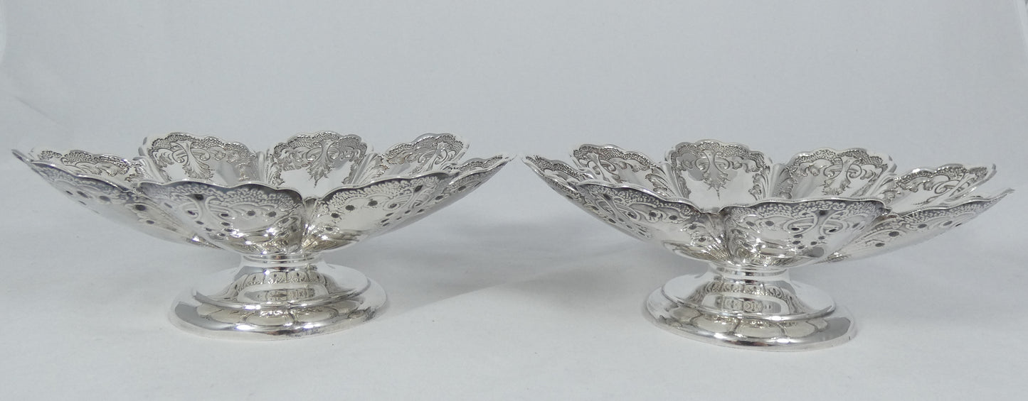 Antique Victorian 1895 Pair of Sterling Silver Bon Bon Lolly Bowls Dish Plate HA