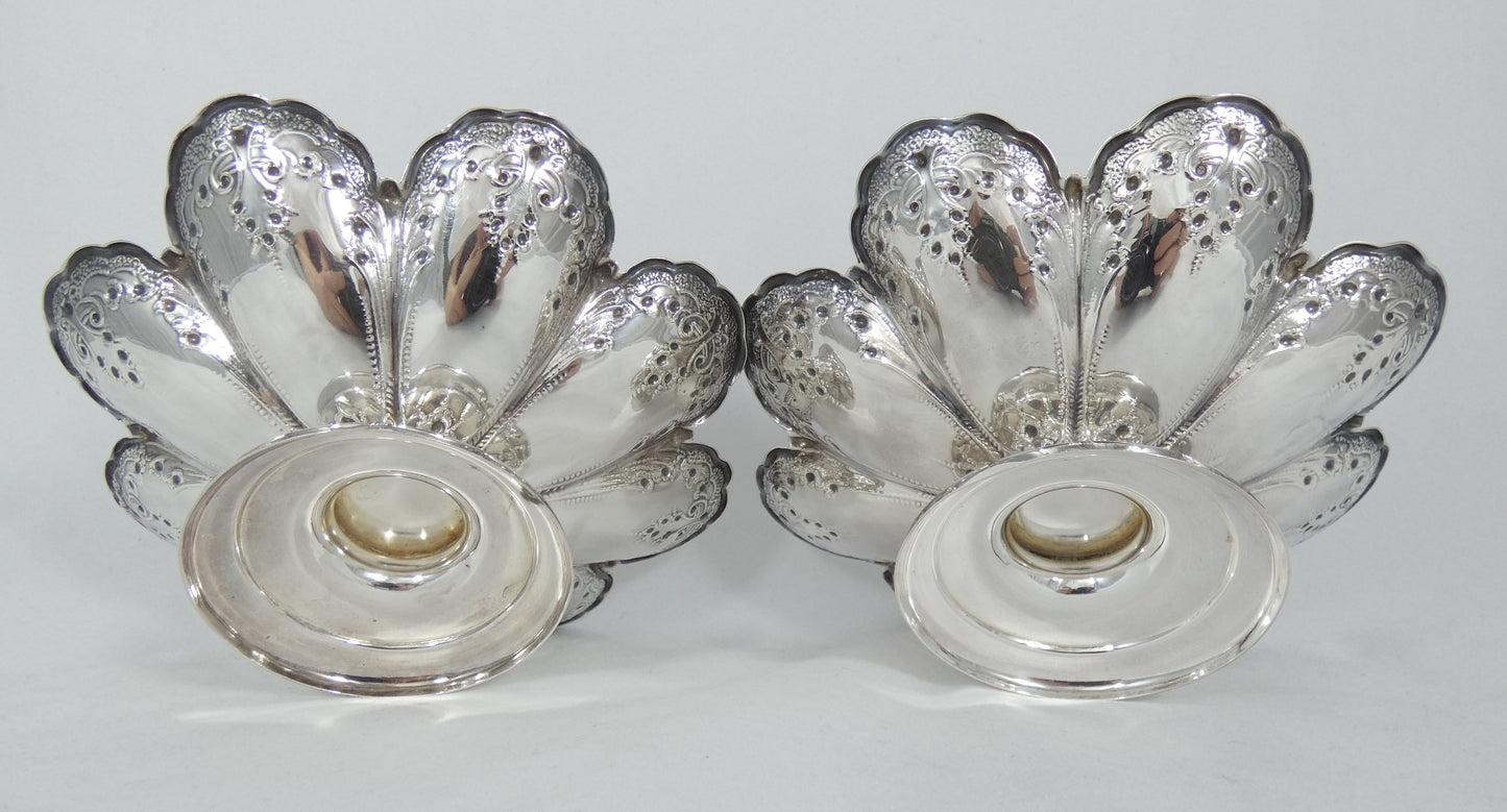 Antique Victorian 1895 Pair of Sterling Silver Bon Bon Lolly Bowls Dish Plate HA