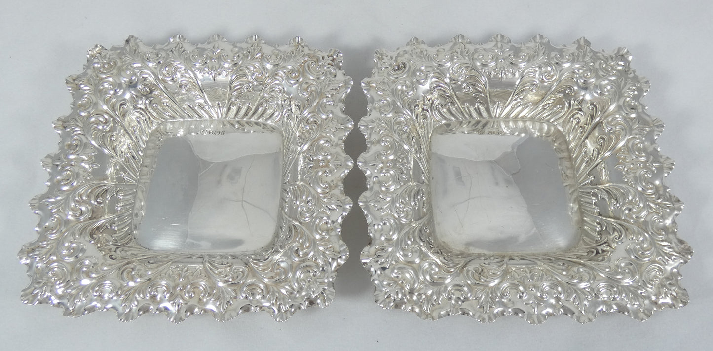 Antique Victorian 1897 Pair of Sterling Silver Bon Bon Lolly Bowls Dish Plate FB