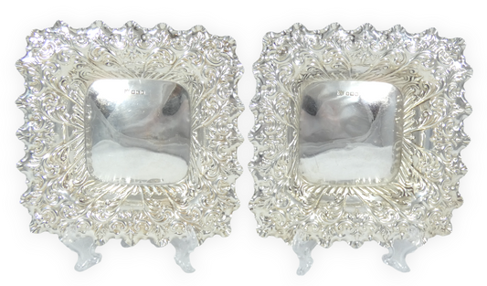 Antique Victorian 1897 Pair of Sterling Silver Bon Bon Lolly Bowls Dish Plate FB