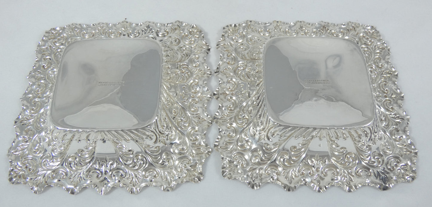 Antique Victorian 1897 Pair of Sterling Silver Bon Bon Lolly Bowls Dish Plate FB