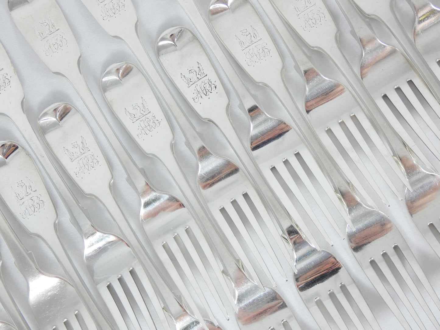 Antique Victorian 1845 Sterling Silver 84p Cutlery Set Fiddleback Newcastle 4.8k
