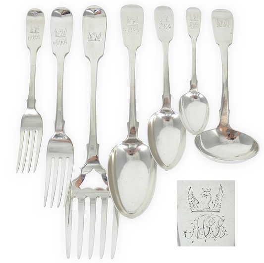 Antique Victorian 1845 Sterling Silver 84p Cutlery Set Fiddleback Newcastle 4.8k