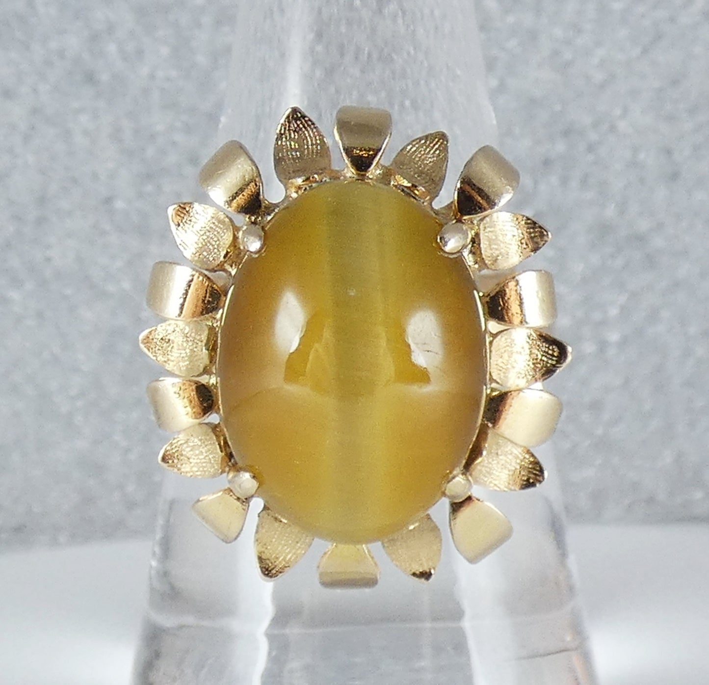 Vintage 18ct Yellow Gold Cats Tiger Eye Flower Cocktail Dress Ring 9 R 59 8.21gm