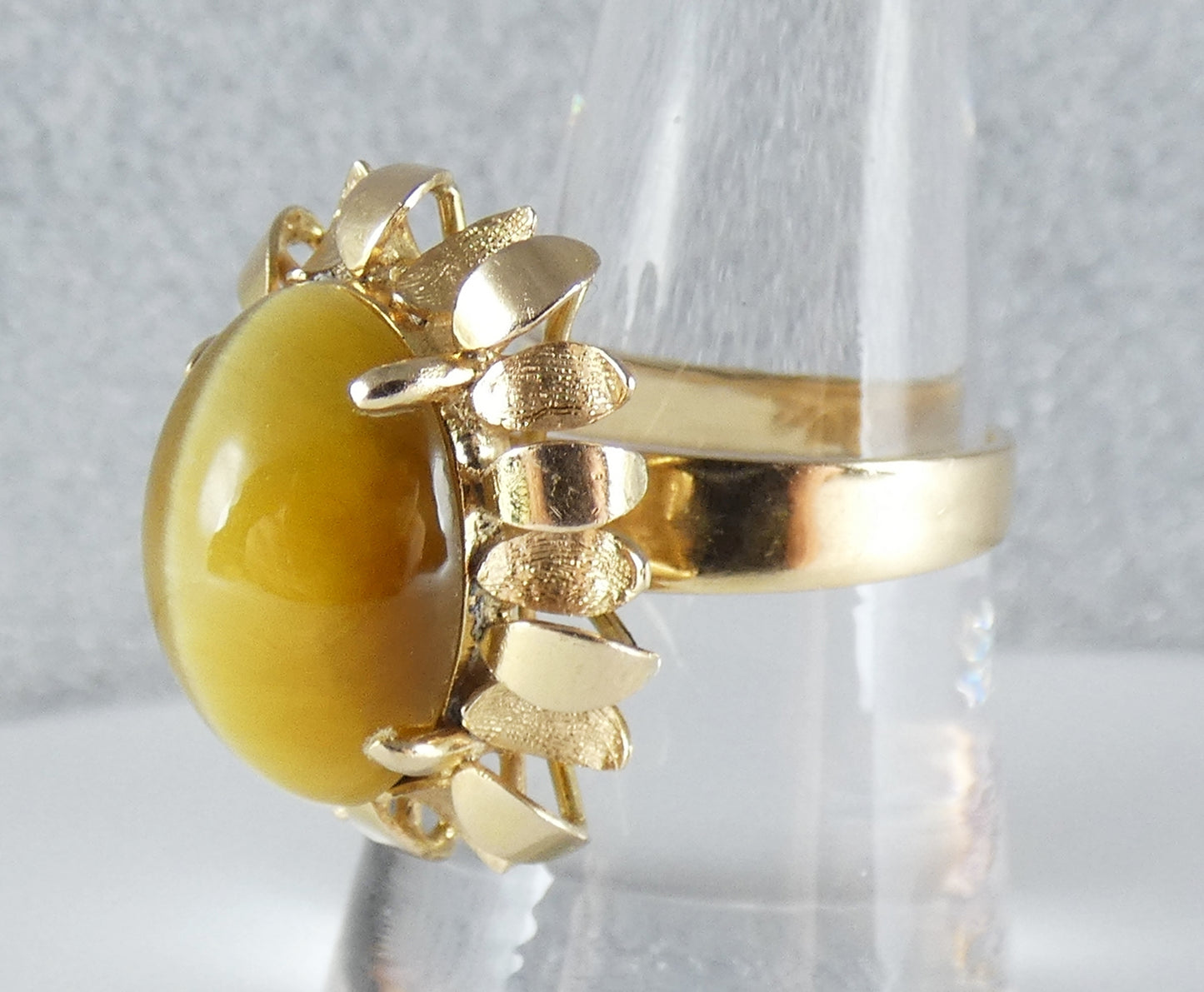 Vintage 18ct Yellow Gold Cats Tiger Eye Flower Cocktail Dress Ring 9 R 59 8.21gm