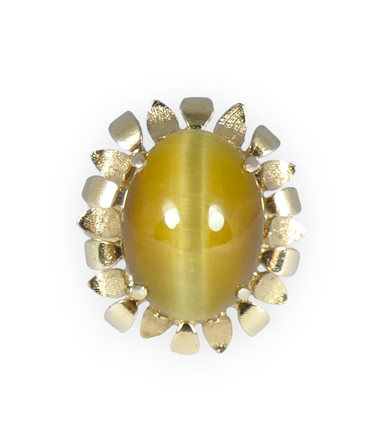 Vintage 18ct Yellow Gold Cats Tiger Eye Flower Cocktail Dress Ring 9 R 59 8.21gm