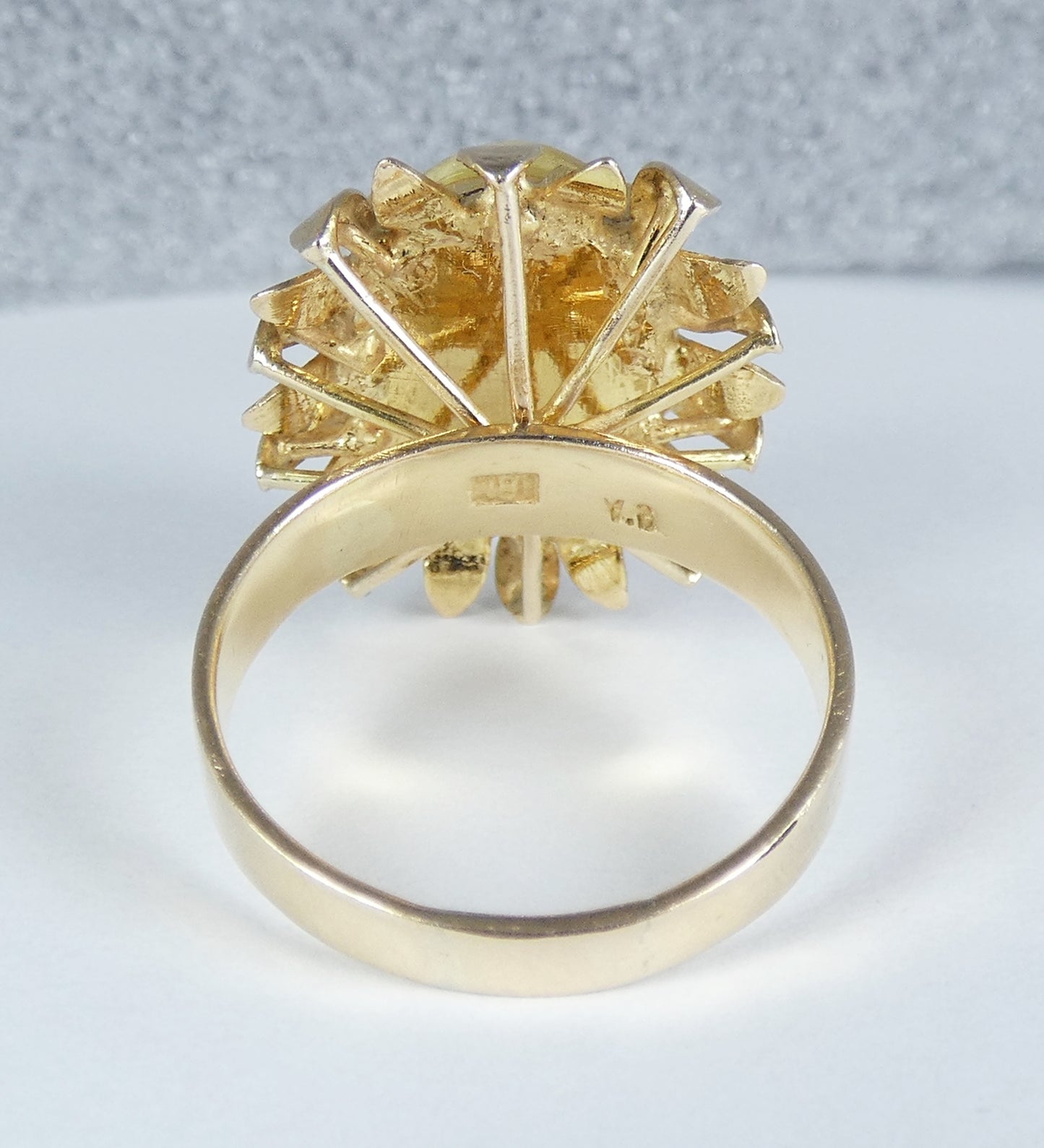 Vintage 18ct Yellow Gold Cats Tiger Eye Flower Cocktail Dress Ring 9 R 59 8.21gm