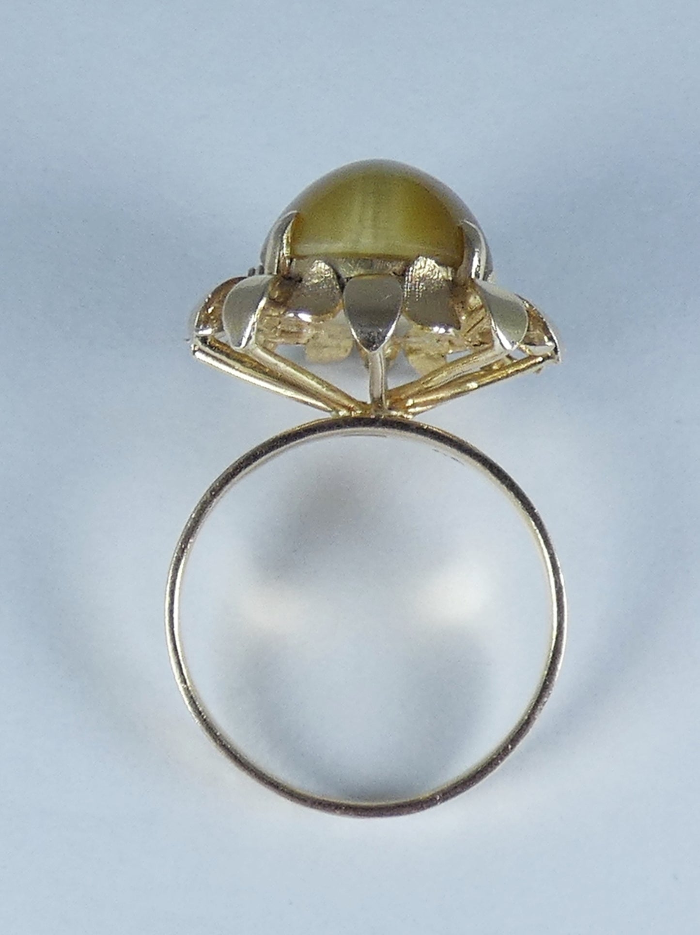 Vintage 18ct Yellow Gold Cats Tiger Eye Flower Cocktail Dress Ring 9 R 59 8.21gm