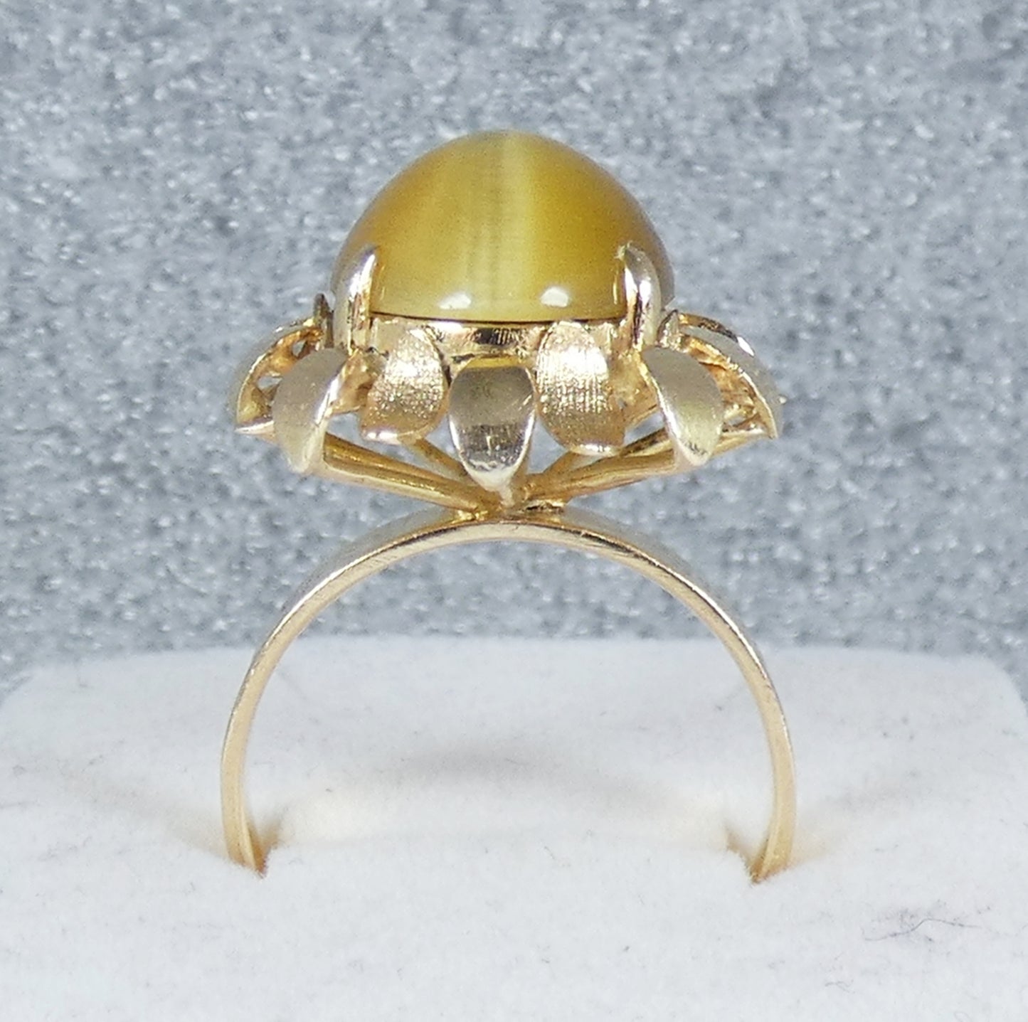 Vintage 18ct Yellow Gold Cats Tiger Eye Flower Cocktail Dress Ring 9 R 59 8.21gm