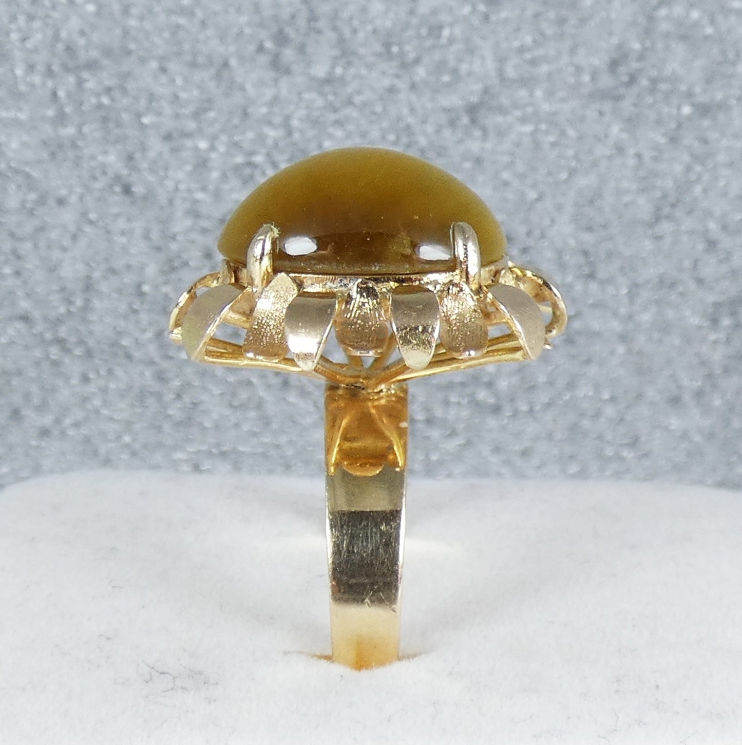 Vintage 18ct Yellow Gold Cats Tiger Eye Flower Cocktail Dress Ring 9 R 59 8.21gm