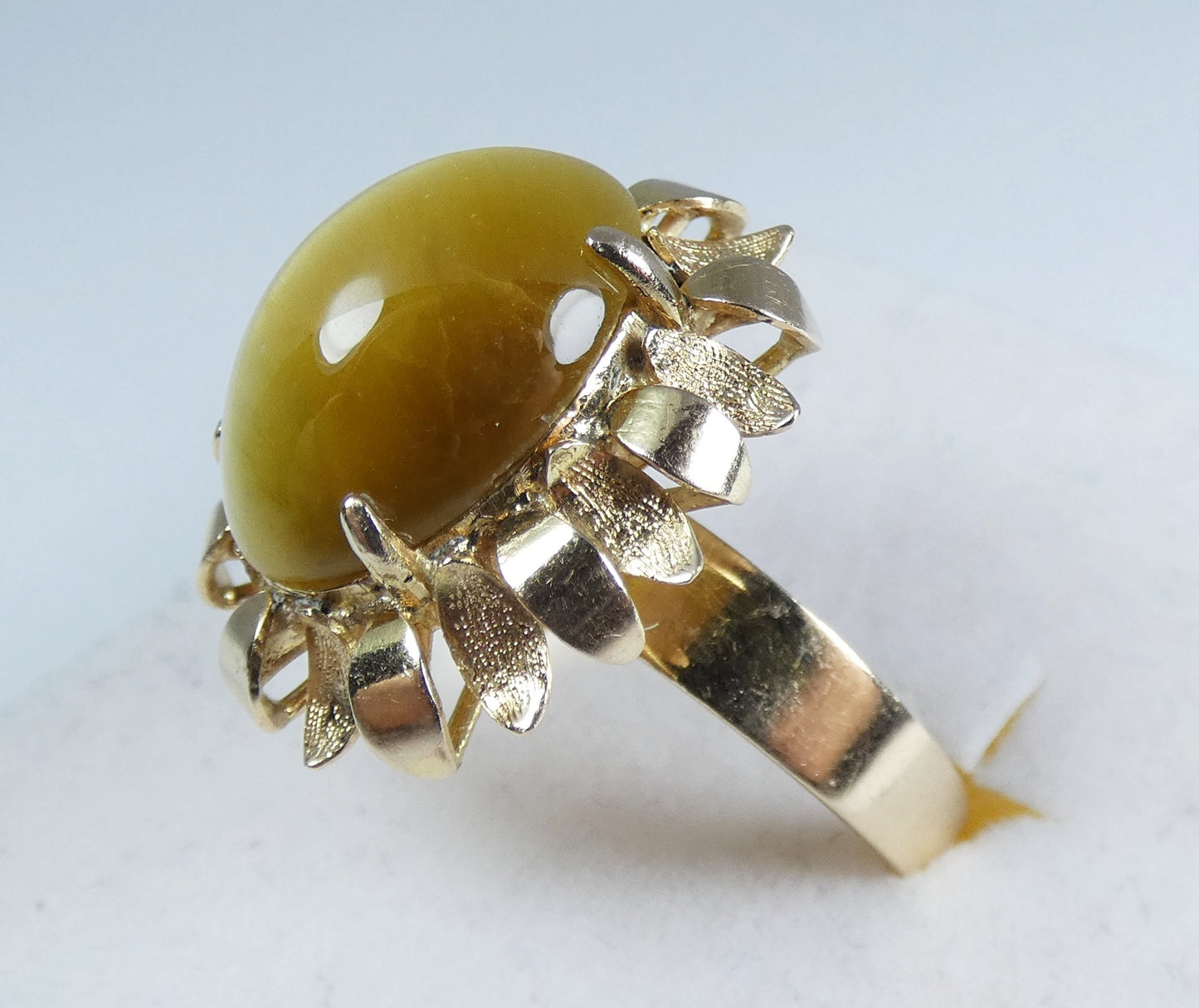 Vintage 18ct Yellow Gold Cats Tiger Eye Flower Cocktail Dress Ring 9 R 59 8.21gm