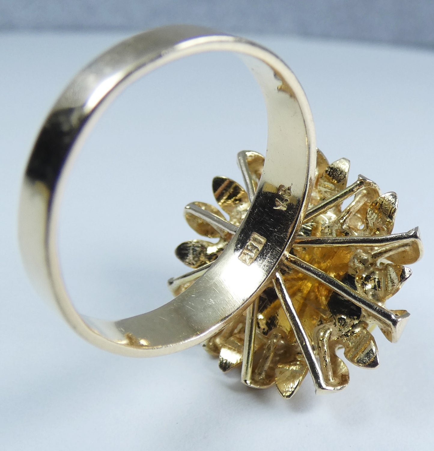 Vintage 18ct Yellow Gold Cats Tiger Eye Flower Cocktail Dress Ring 9 R 59 8.21gm