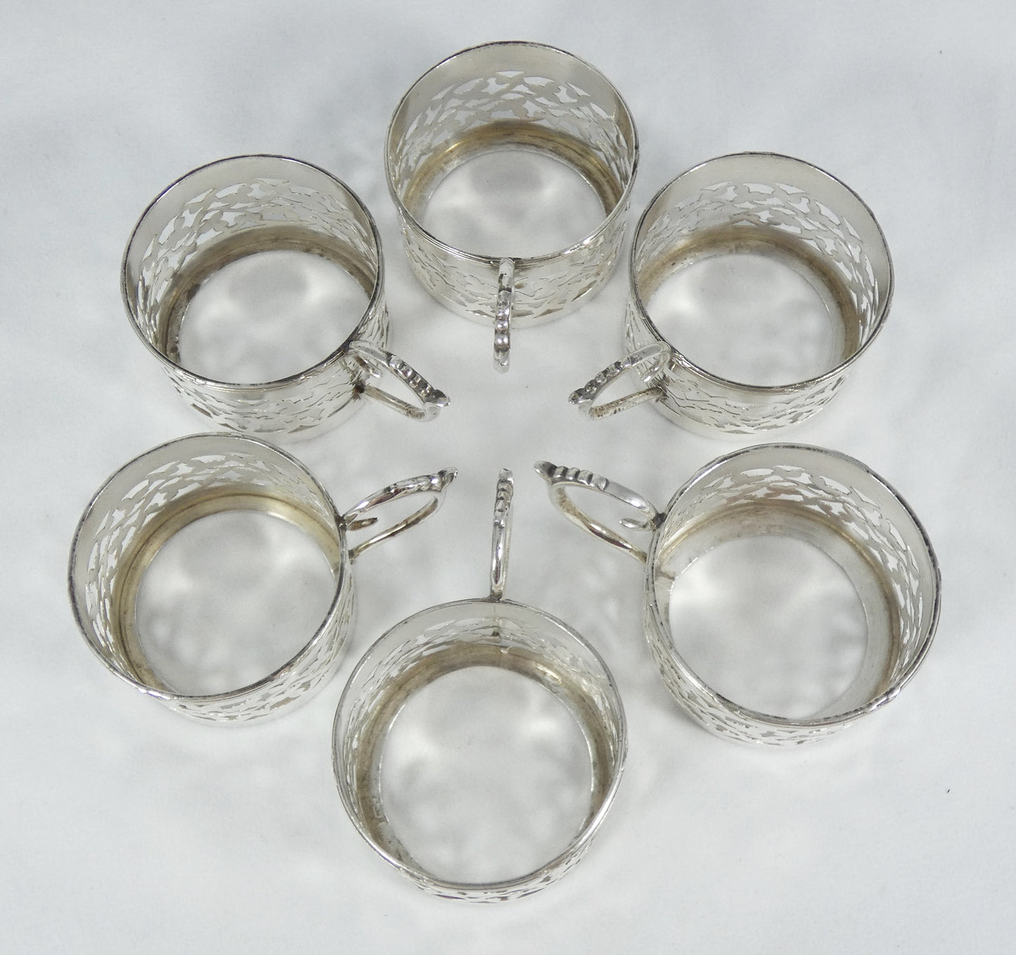 Antique Edwardian Set of 6 Sterling Silver Demitasse Coffee Liqueur Cup Holders