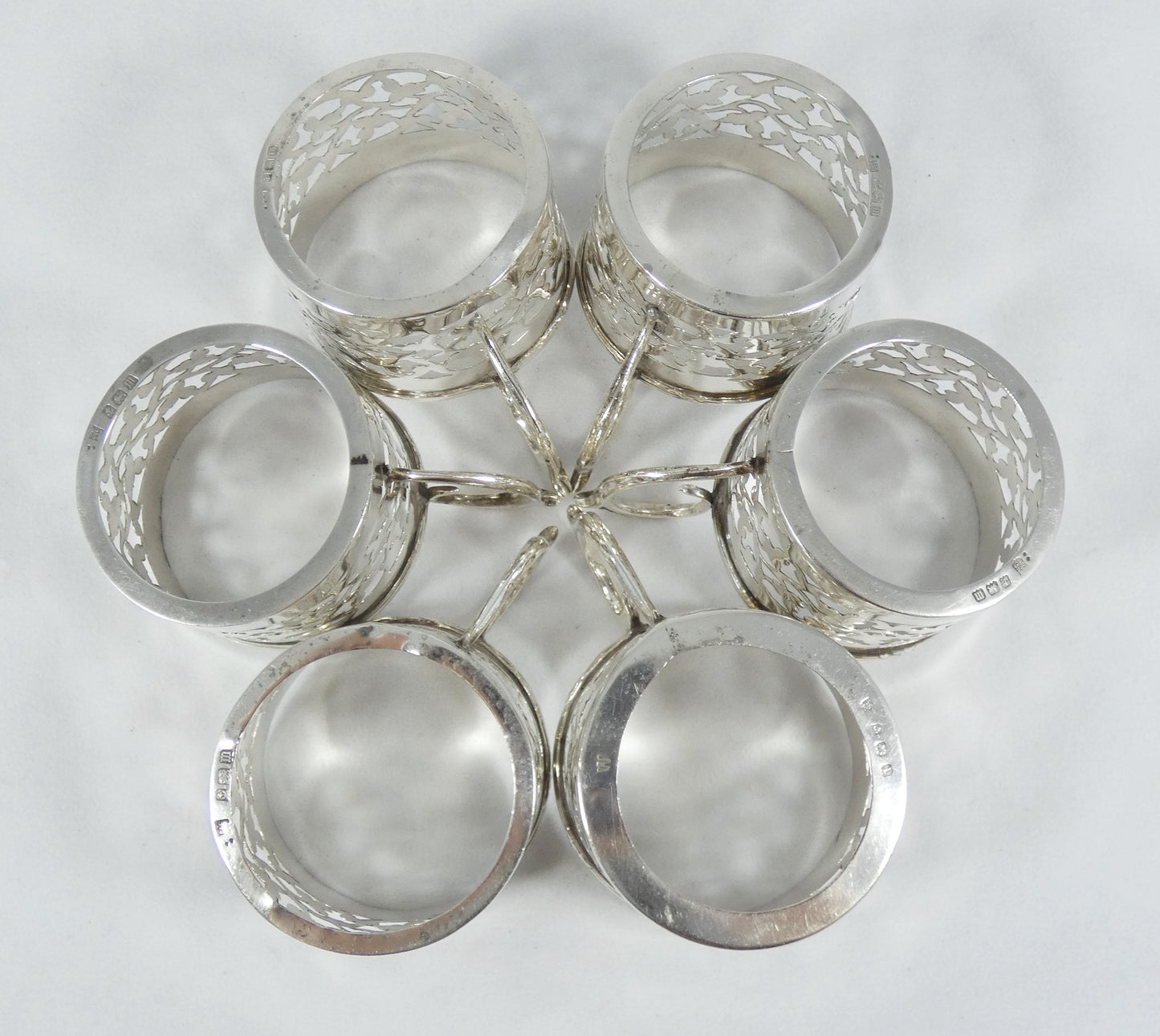 Antique Edwardian Set of 6 Sterling Silver Demitasse Coffee Liqueur Cup Holders
