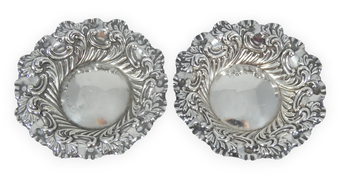 Antique Victorian 1897 Pair of Sterling Silver Bon Bon Lolly Dishes Bowls Dish