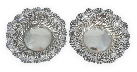 Antique Victorian 1897 Pair of Sterling Silver Bon Bon Lolly Dishes Bowls Dish