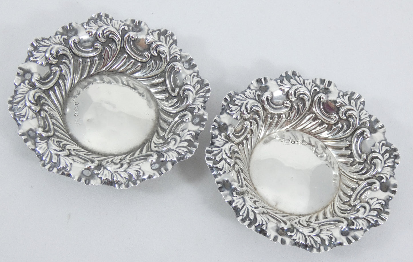 Antique Victorian 1897 Pair of Sterling Silver Bon Bon Lolly Dishes Bowls Dish