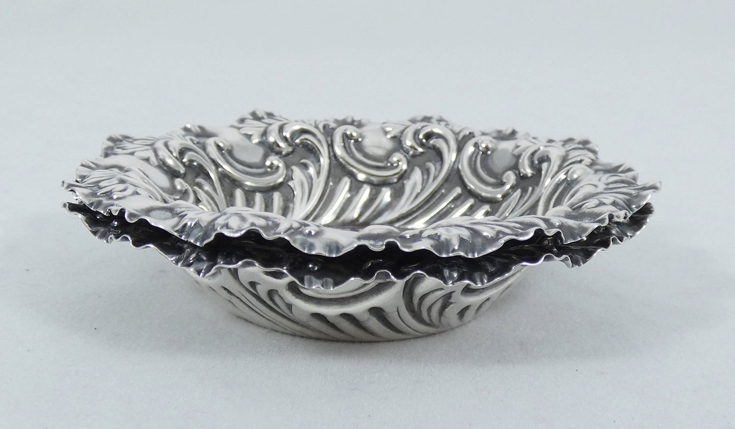 Antique Victorian 1897 Pair of Sterling Silver Bon Bon Lolly Dishes Bowls Dish