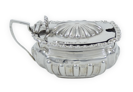 Antique Victorian 1896 Sterling Silver Blue Glass Mustard Pot Bowl Dish Cruet EB