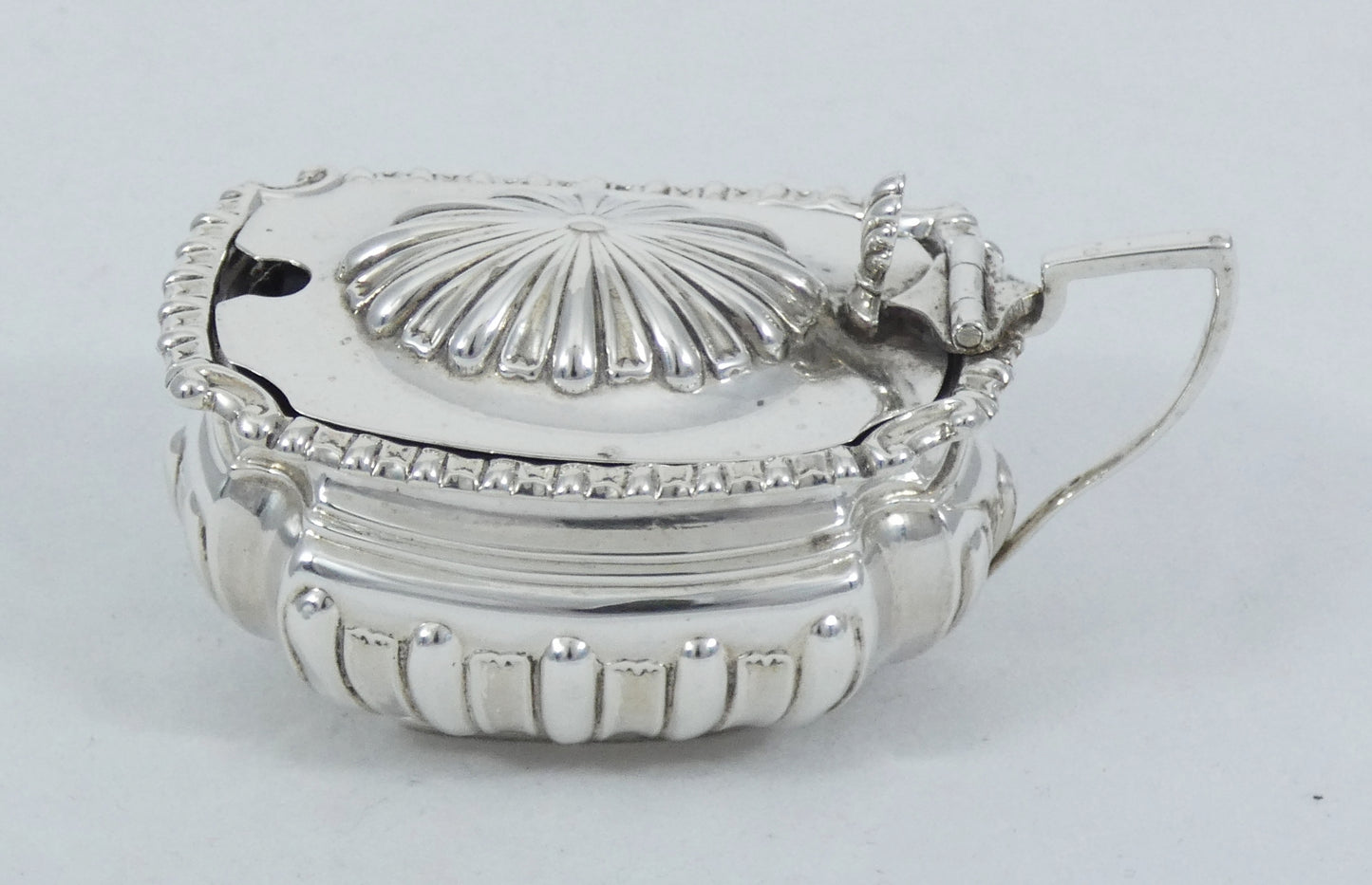 Antique Victorian 1896 Sterling Silver Blue Glass Mustard Pot Bowl Dish Cruet EB