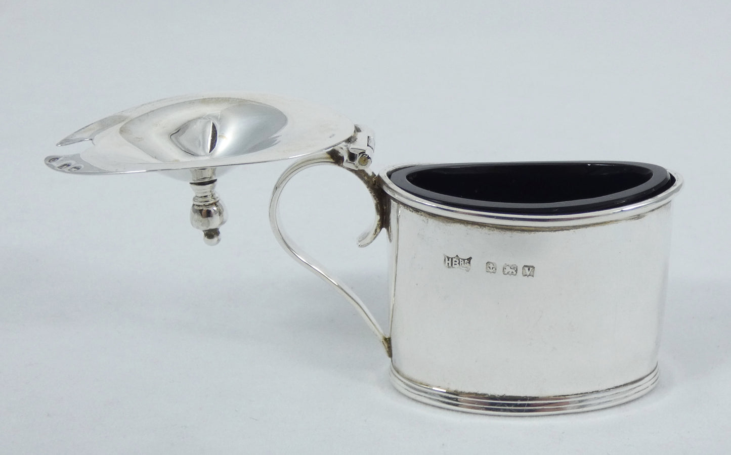 Antique Art Deco 1920 Sterling Silver Blue Glass Mustard Pot Bowl Dish Cruet Set