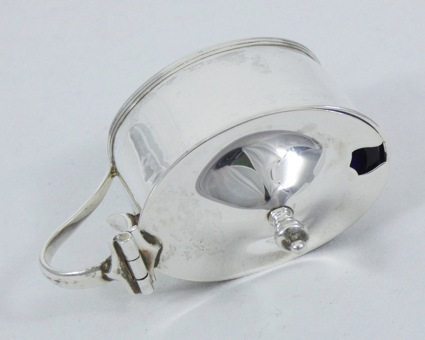 Antique Art Deco 1920 Sterling Silver Blue Glass Mustard Pot Bowl Dish Cruet Set