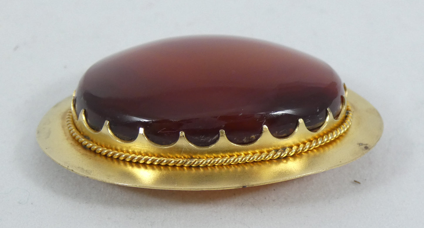 Antique Victorian 1880 Solid 18ct Yellow Gold Large Banded Agate Brooch Pin 32gm