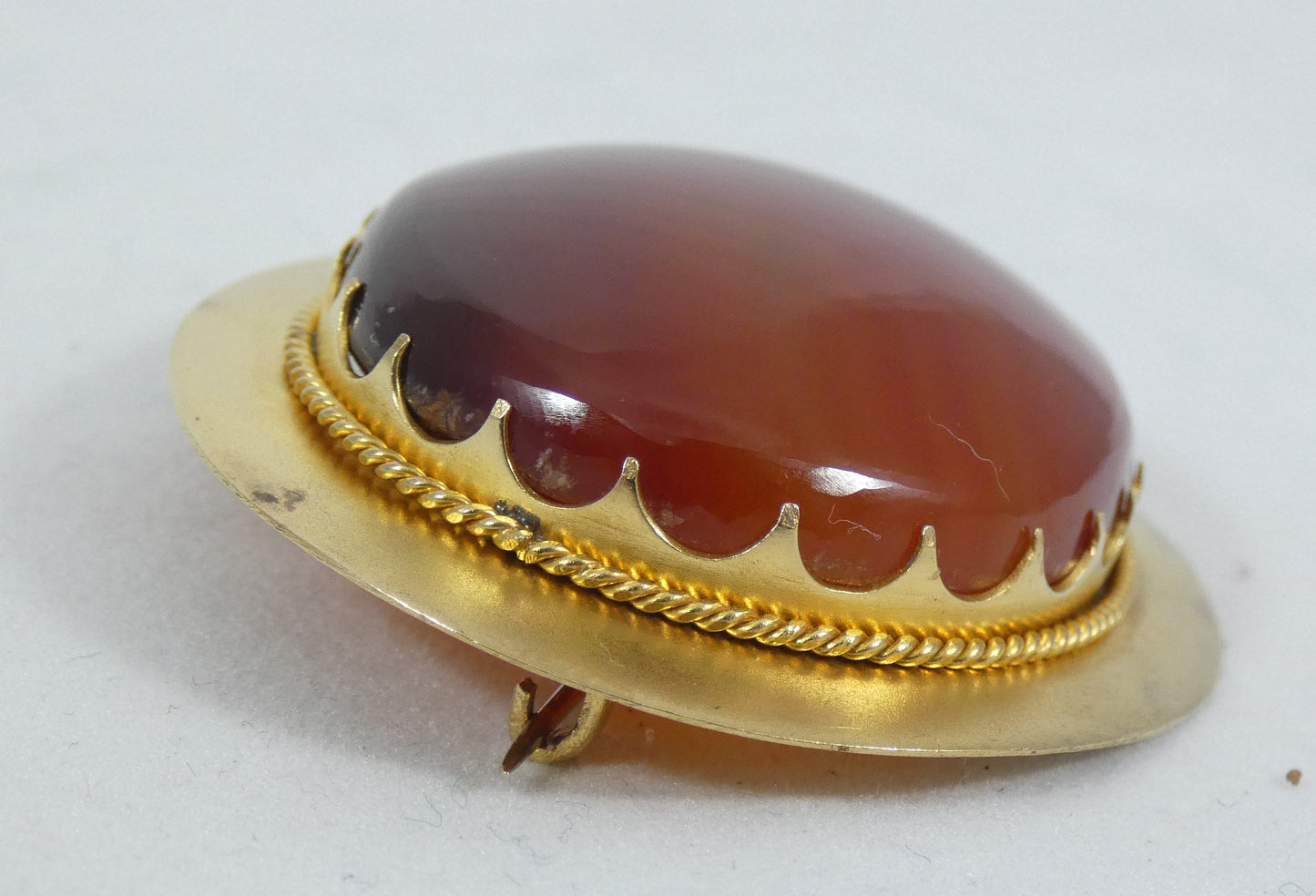 Antique Victorian 1880 Solid 18ct Yellow Gold Large Banded Agate Brooch Pin 32gm