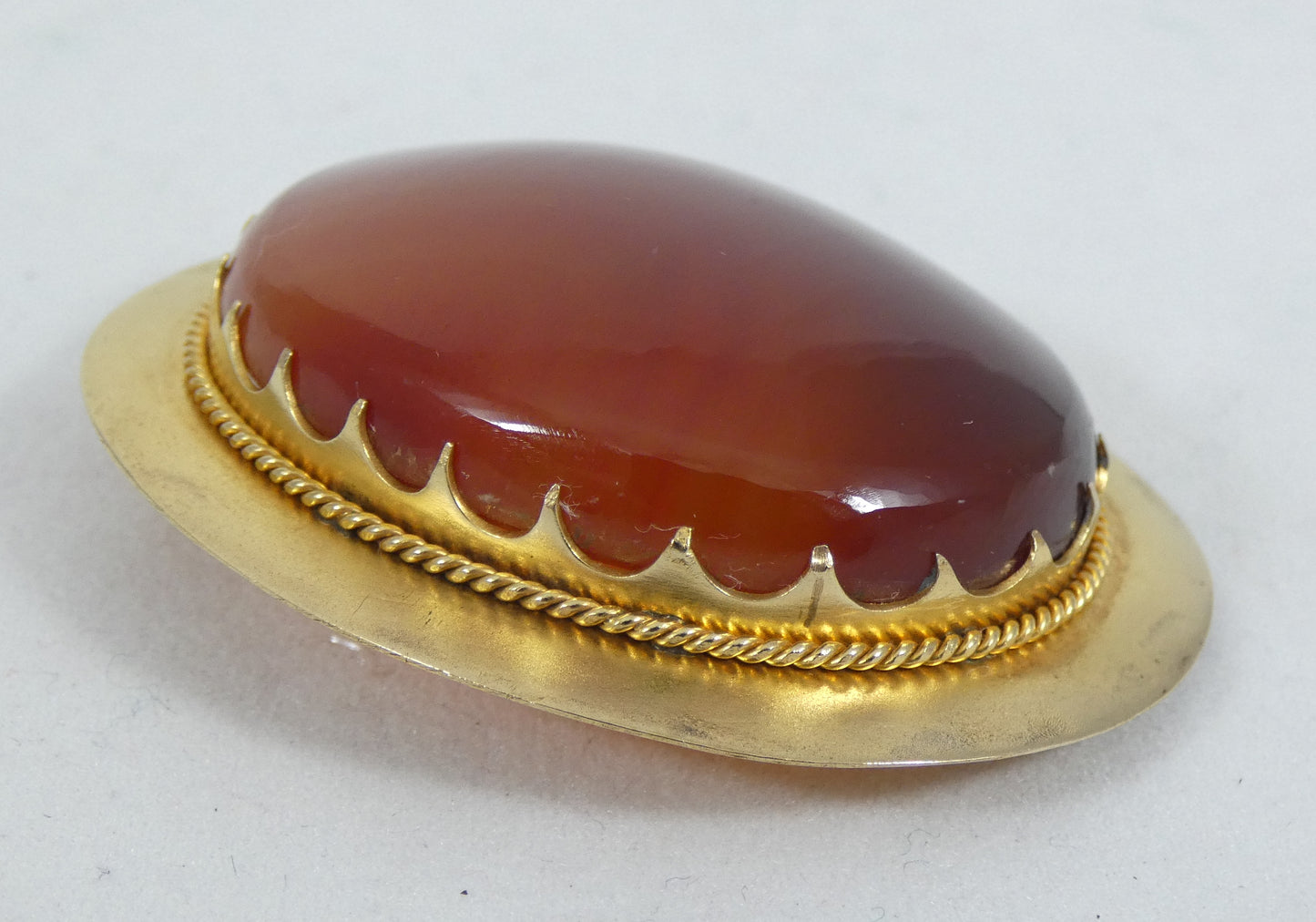 Antique Victorian 1880 Solid 18ct Yellow Gold Large Banded Agate Brooch Pin 32gm