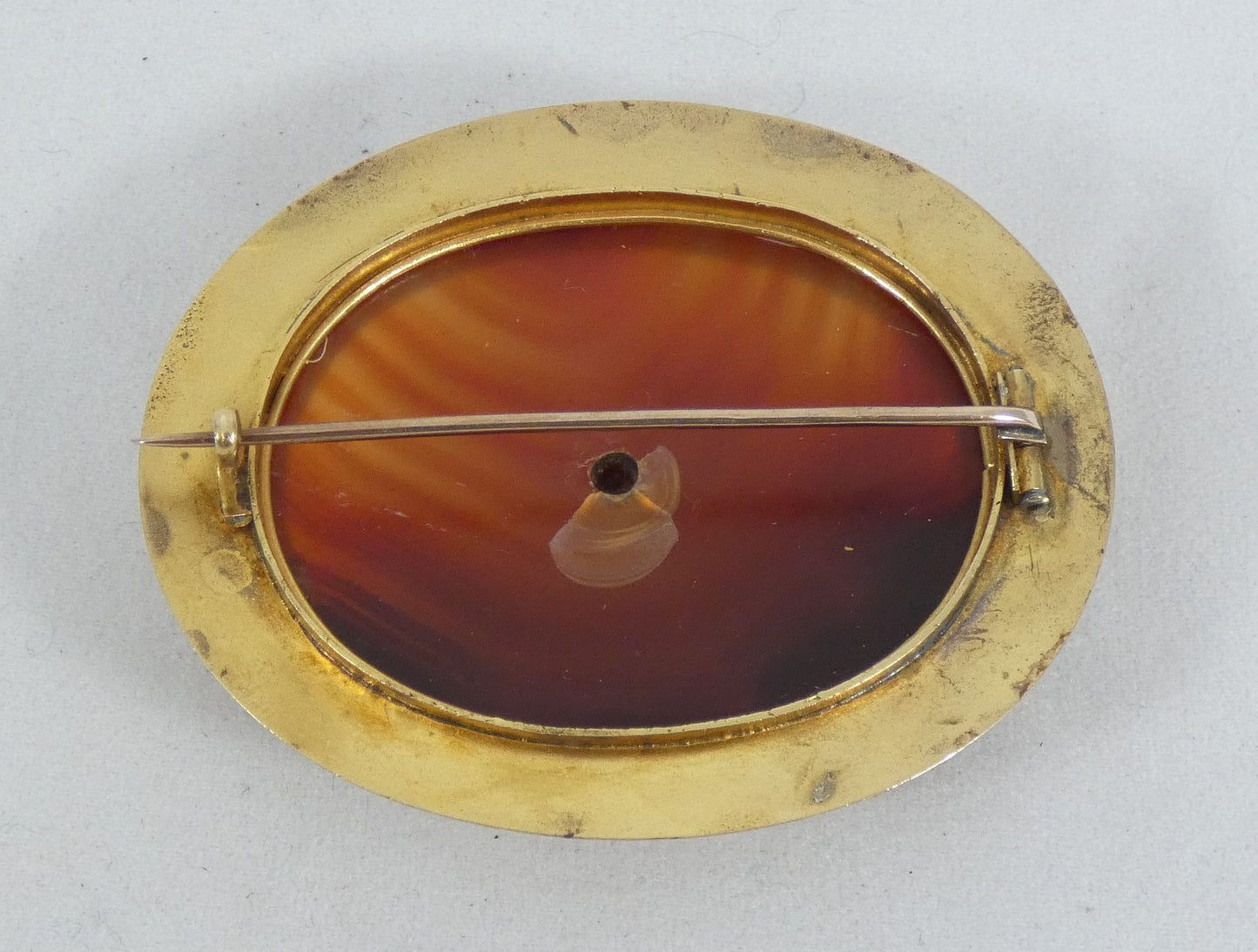 Antique Victorian 1880 Solid 18ct Yellow Gold Large Banded Agate Brooch Pin 32gm