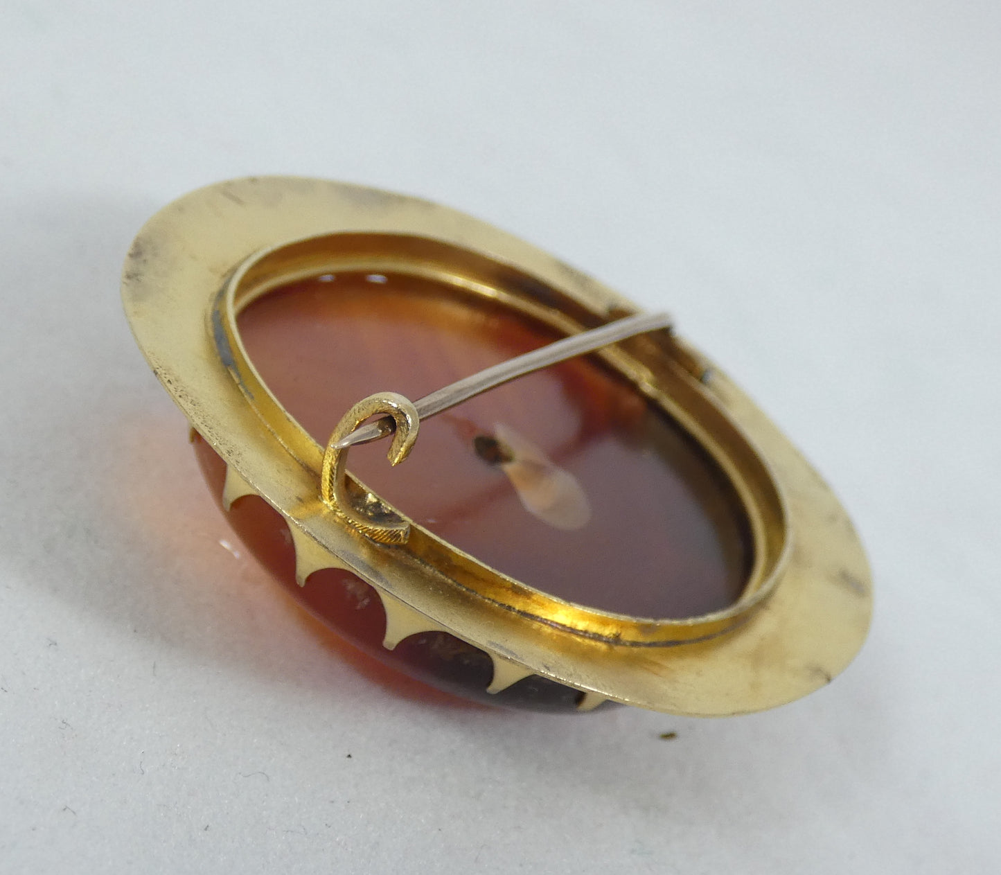 Antique Victorian 1880 Solid 18ct Yellow Gold Large Banded Agate Brooch Pin 32gm