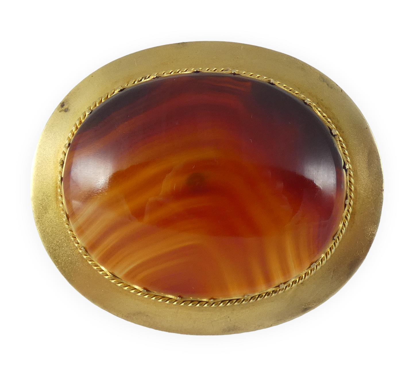 Antique Victorian 1880 Solid 18ct Yellow Gold Large Banded Agate Brooch Pin 32gm
