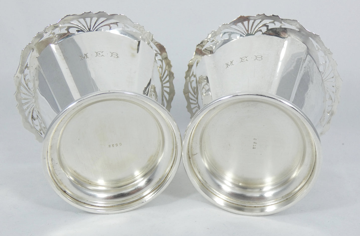 Antique Edwardian 1910 Pair of Sterling Silver 12cm Mantle Flower Vases Pots Set