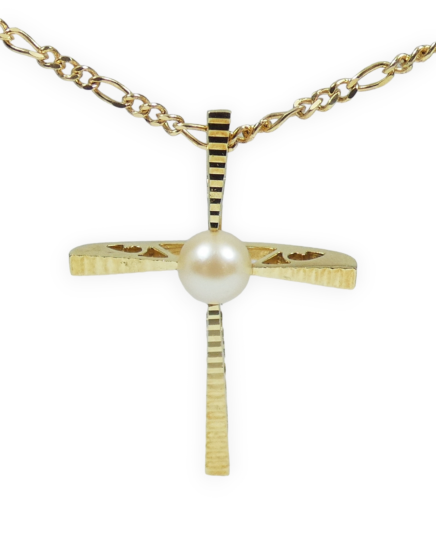 Vintage Solid 18ct Yellow Gold 6mm Pearl Large 33mm Cross Necklace Pendant 750