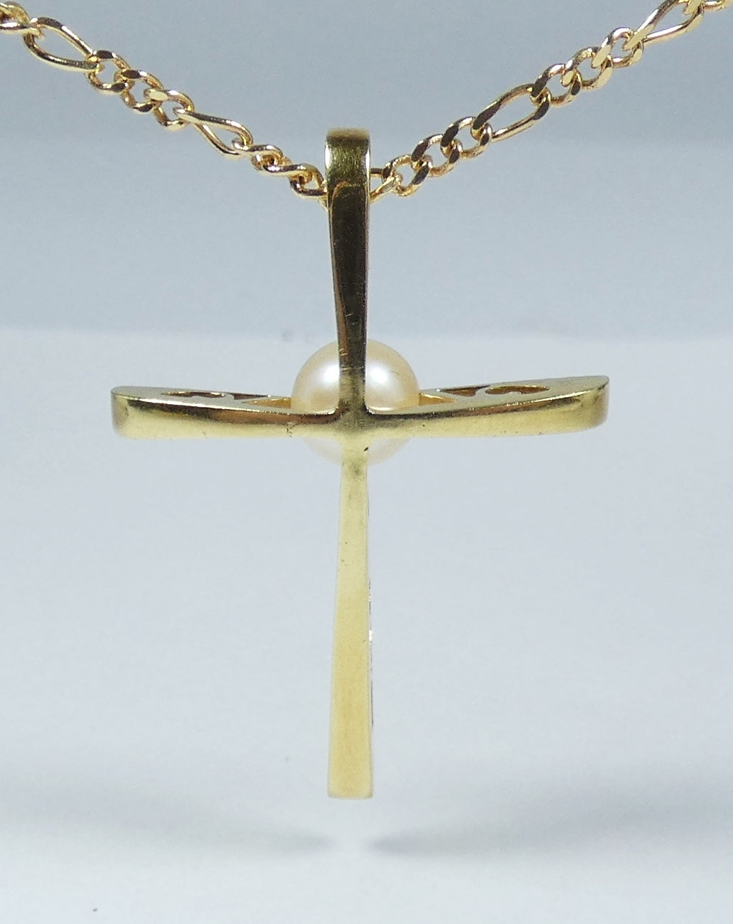 Vintage Solid 18ct Yellow Gold 6mm Pearl Large 33mm Cross Necklace Pendant 750