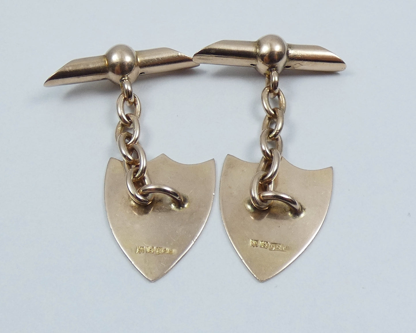 Antique Vintage Set of Solid 9ct Yellow Gold Shield Cufflinks Bright Cut 4.83gms