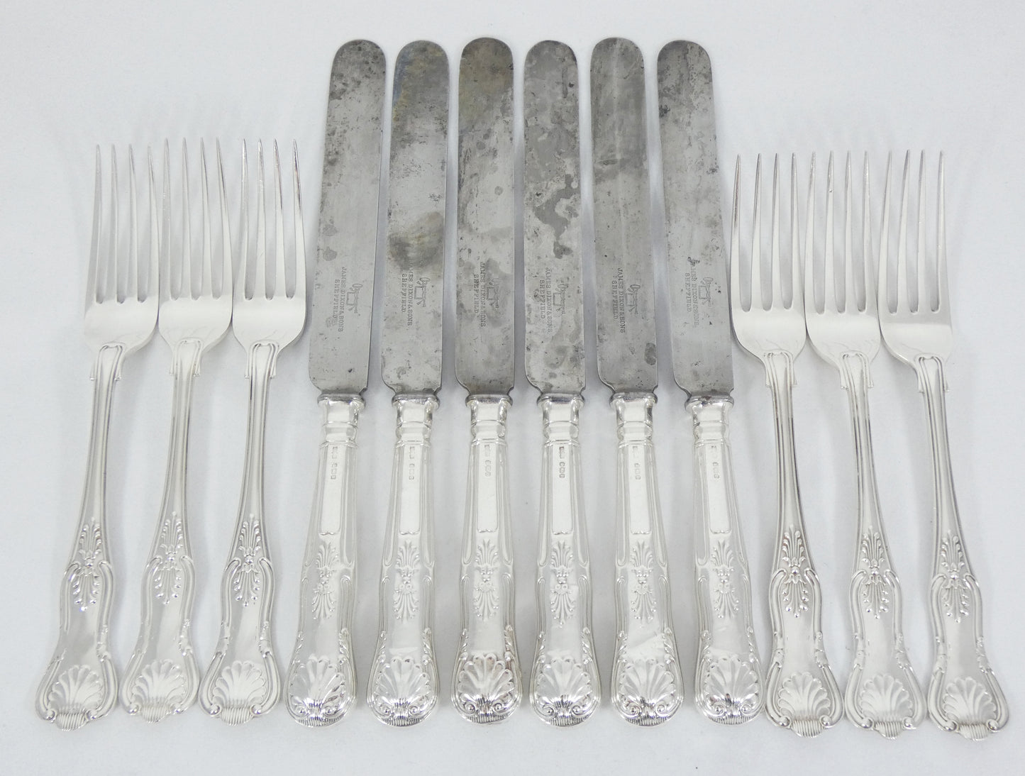 Antique Edwardian 1909 16pc Sterling Silver Cutlery Set Kings Pattern Knife Fork