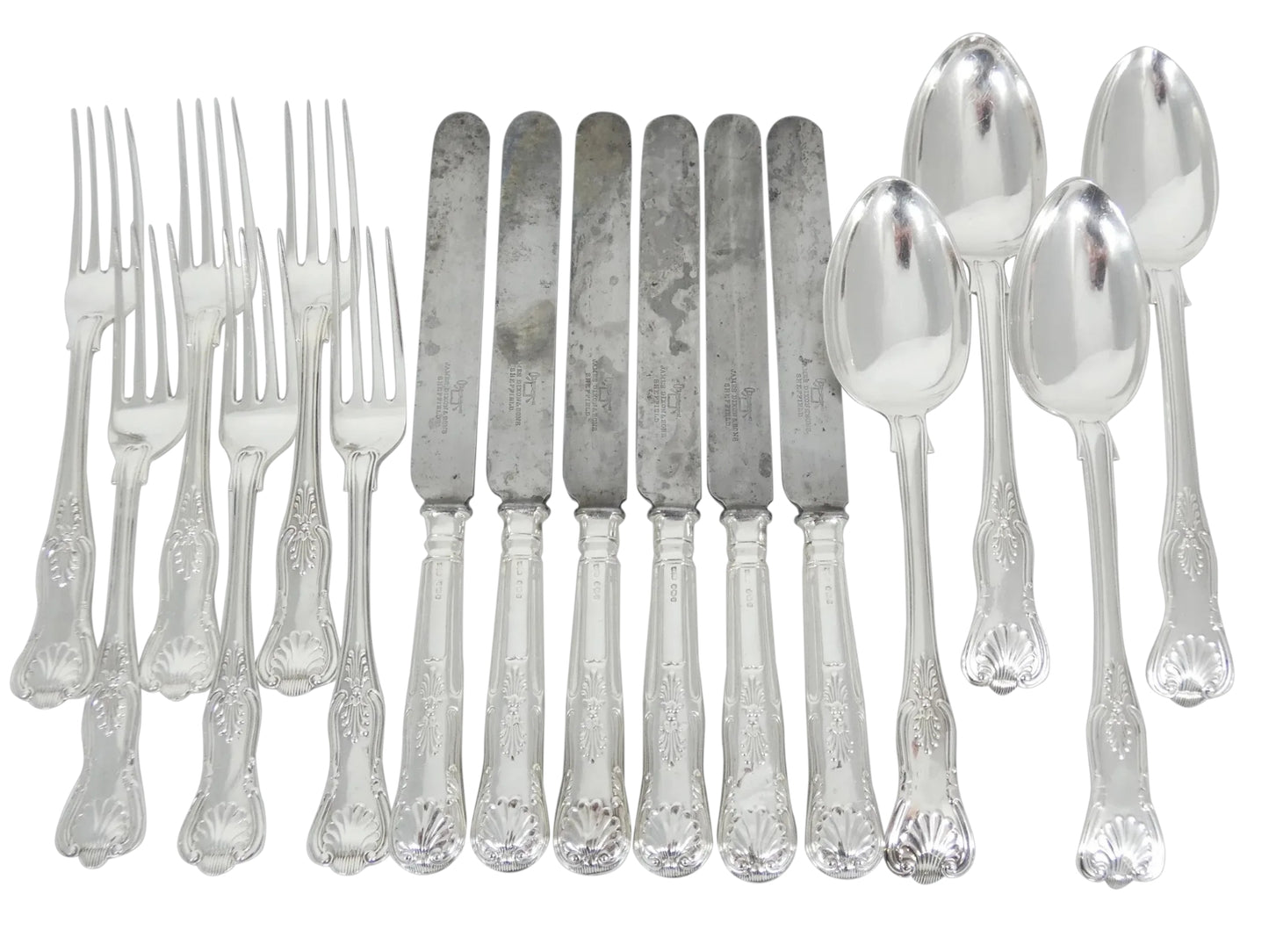 Antique Edwardian 1909 16pc Sterling Silver Cutlery Set Kings Pattern Knife Fork