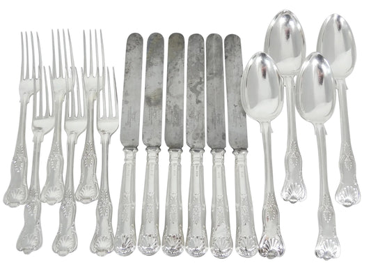 Antique Edwardian 1909 16pc Sterling Silver Cutlery Set Kings Pattern Knife Fork
