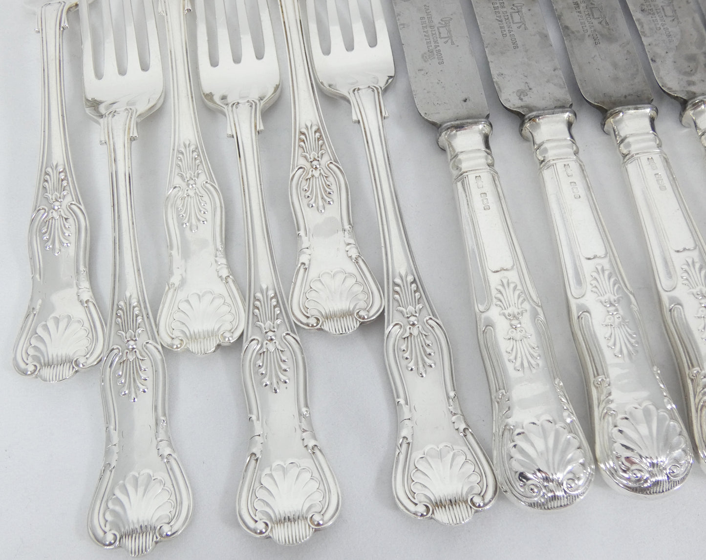 Antique Edwardian 1909 16pc Sterling Silver Cutlery Set Kings Pattern Knife Fork