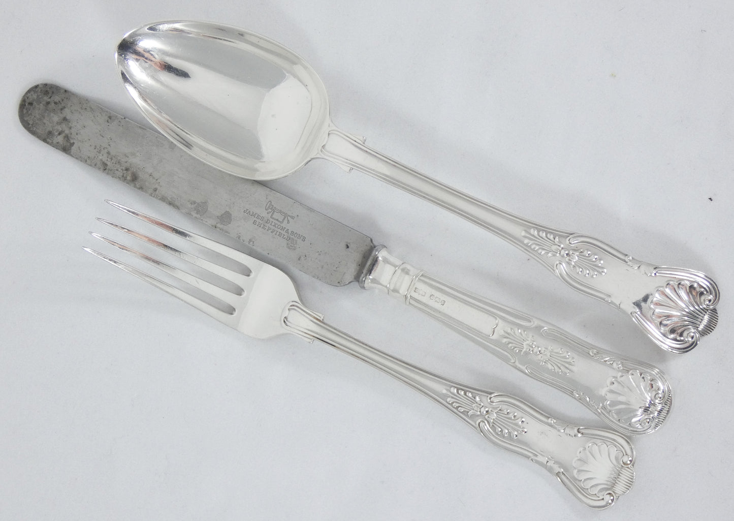 Antique Edwardian 1909 16pc Sterling Silver Cutlery Set Kings Pattern Knife Fork
