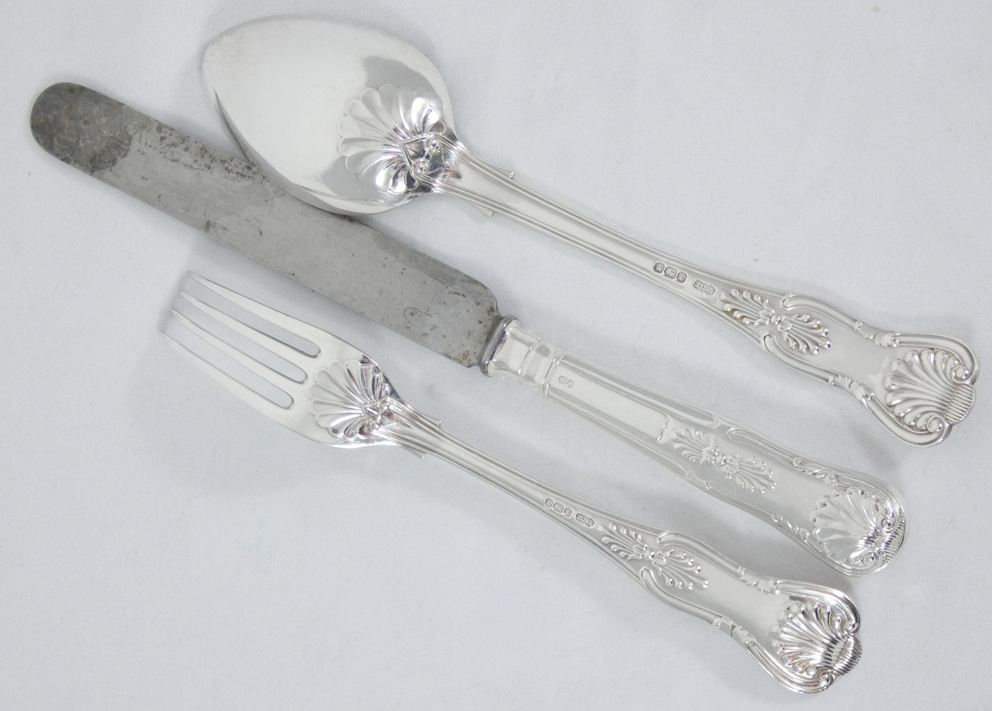 Antique Edwardian 1909 16pc Sterling Silver Cutlery Set Kings Pattern Knife Fork