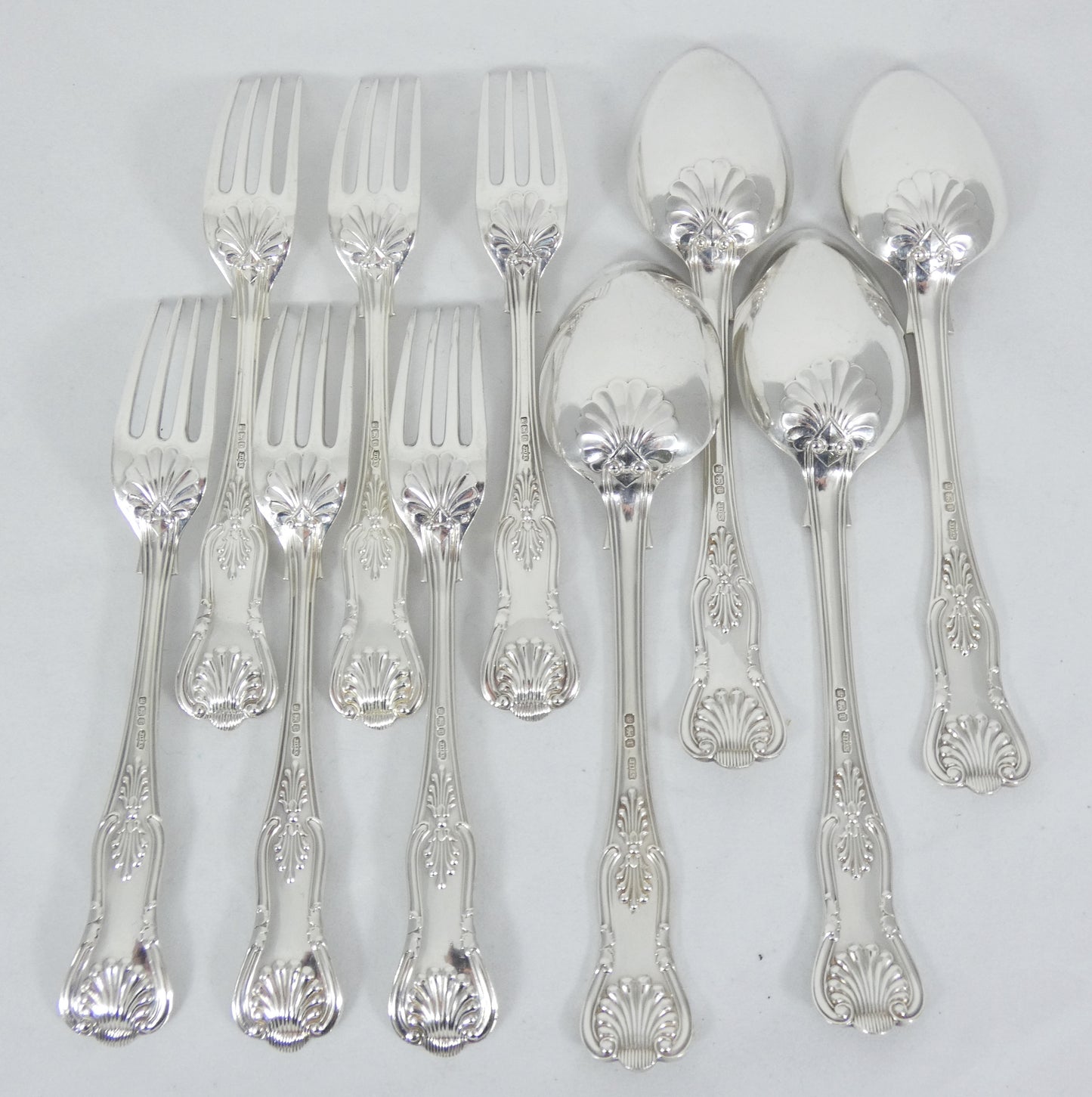 Antique Edwardian 1909 16pc Sterling Silver Cutlery Set Kings Pattern Knife Fork