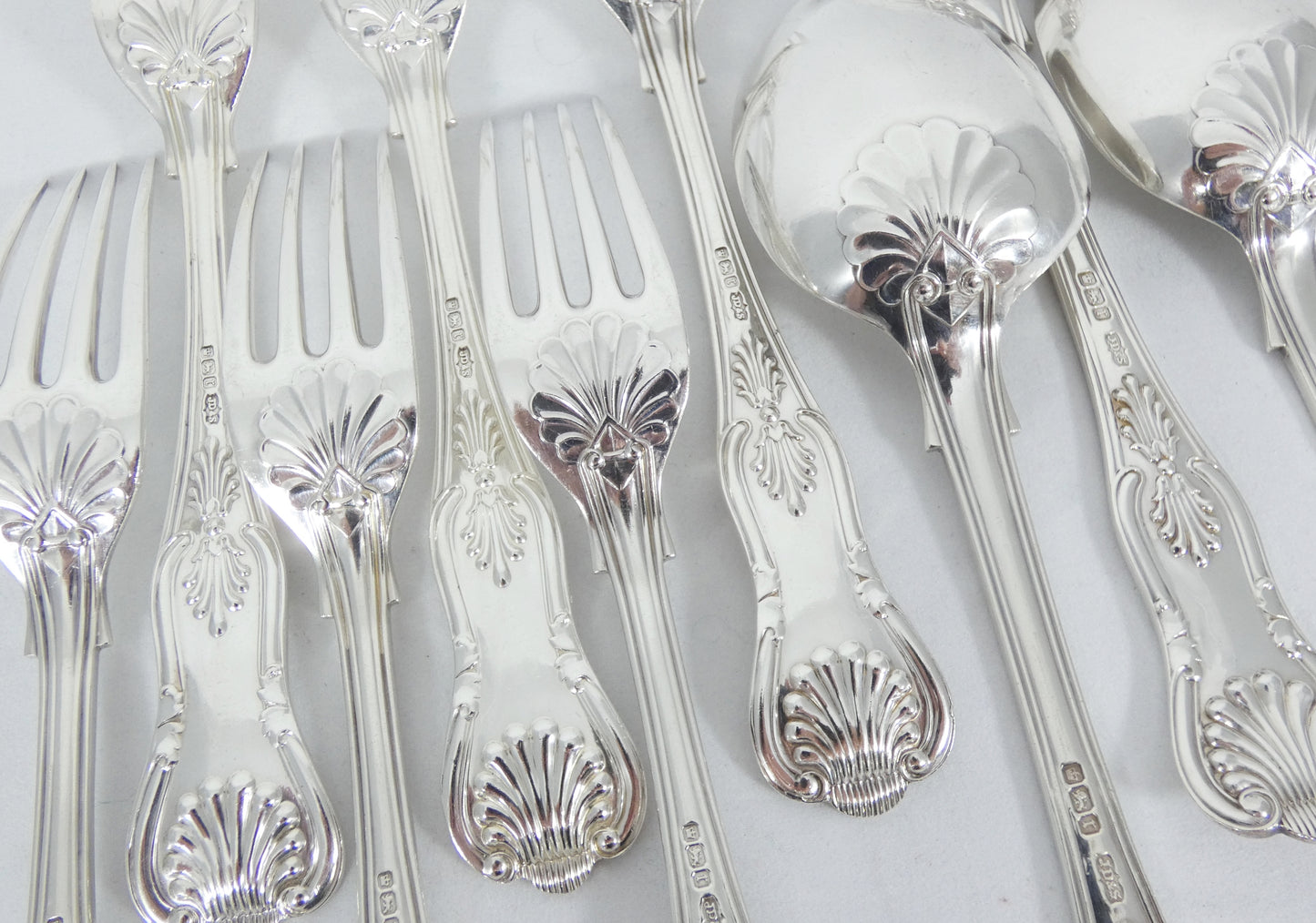 Antique Edwardian 1909 16pc Sterling Silver Cutlery Set Kings Pattern Knife Fork
