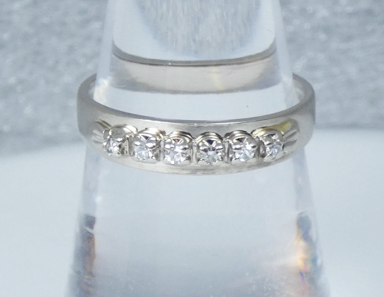 Vintage Solid 18ct White Gold & 6 Diamond Eternity Wedding Band Ring Size 7 N 54