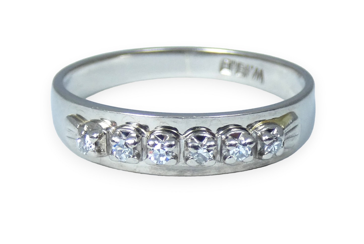 Vintage Solid 18ct White Gold & 6 Diamond Eternity Wedding Band Ring Size 7 N 54